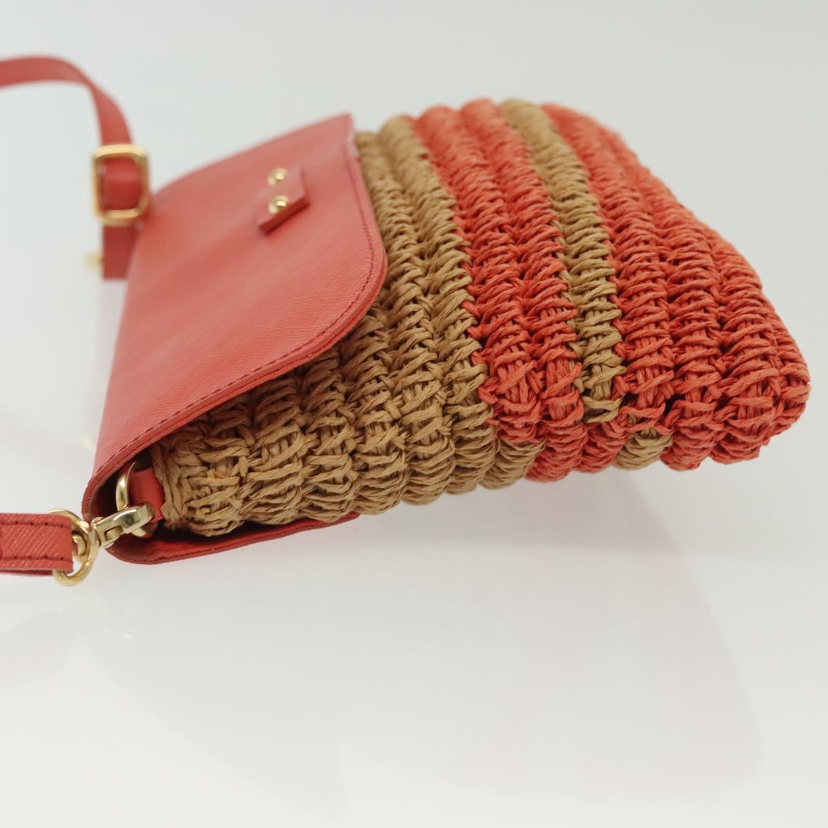 BURBERRY Blue Label Shoulder Bag Raffia Leather Beige Orange gold Auth ti3366