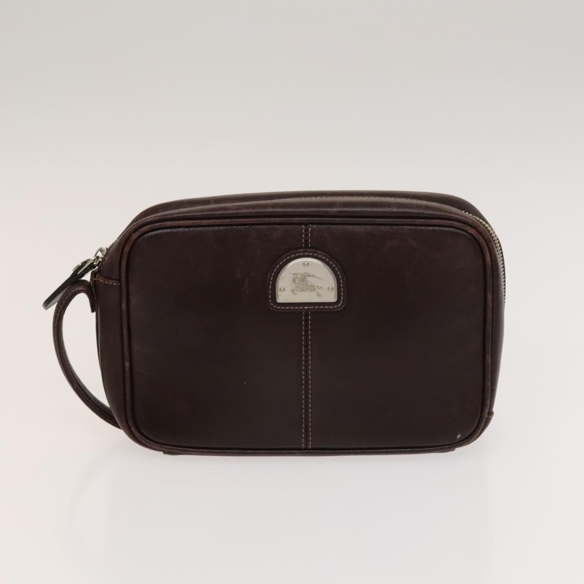 BURBERRY Clutch Bag Leather 2Set Brown Auth ti3373