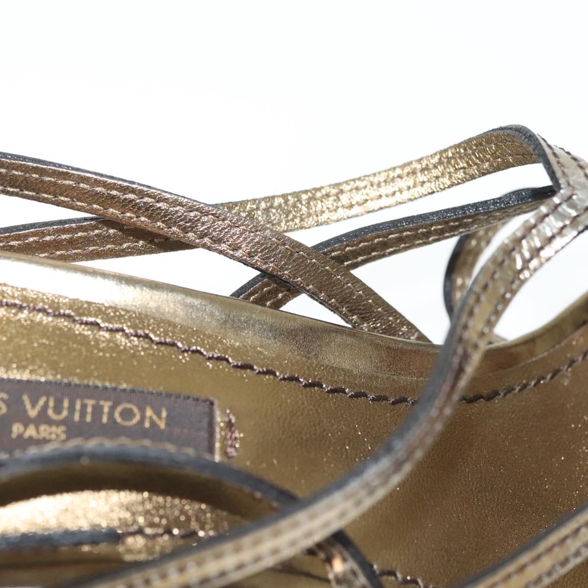 LOUIS VUITTON Mule High Heels Leather 36 1/2 Gold LV Auth ti3381