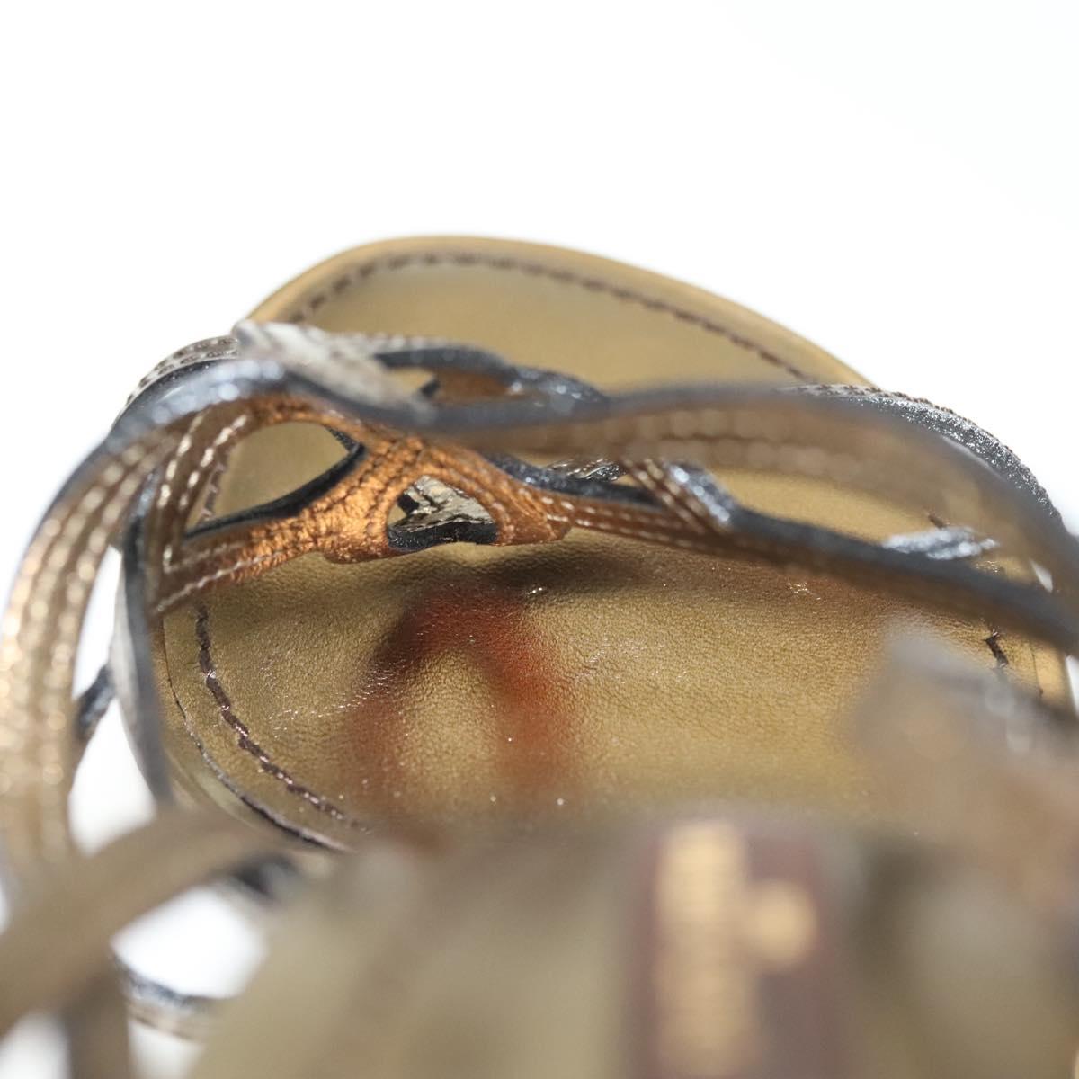 LOUIS VUITTON Mule High Heels Leather 36 1/2 Gold LV Auth ti3381