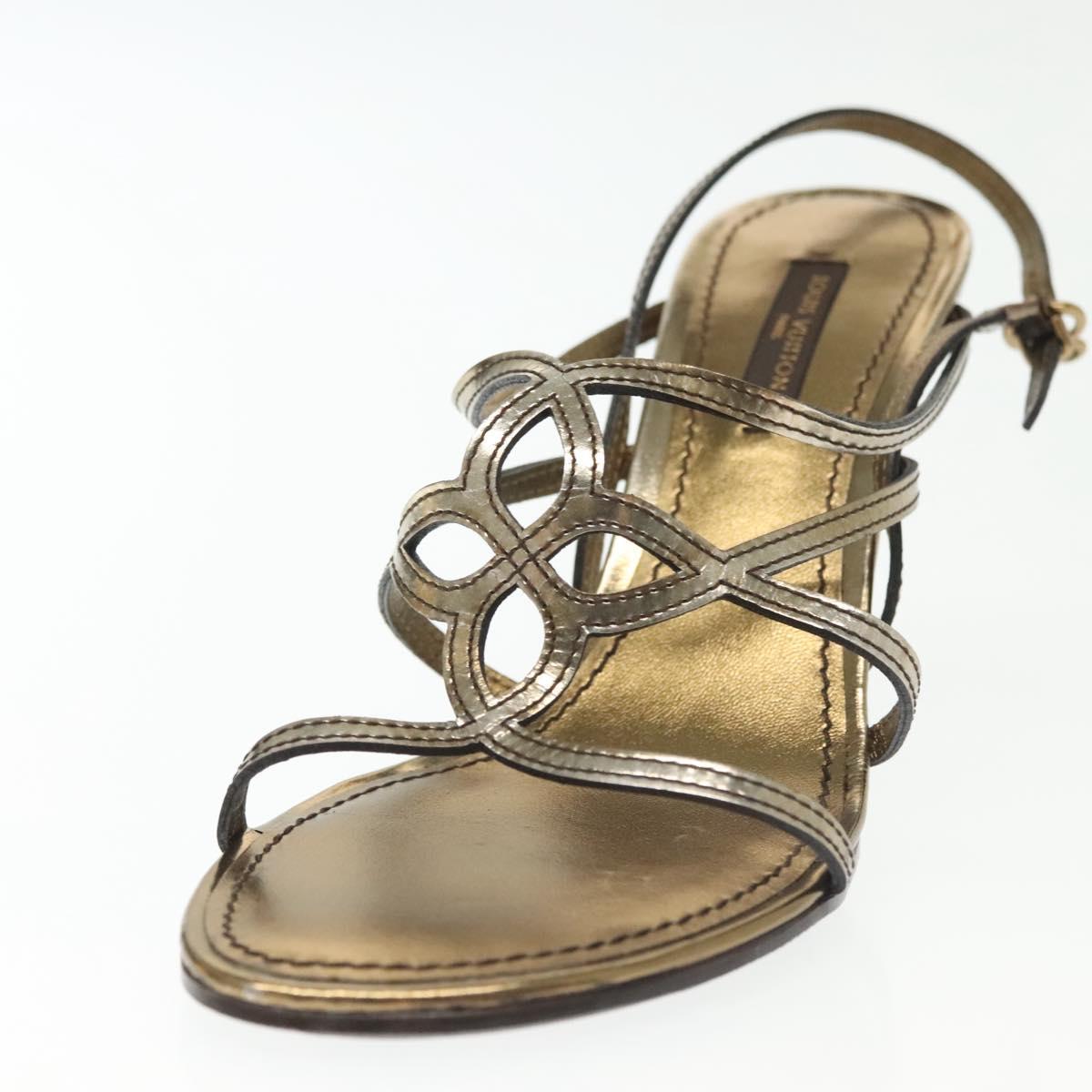 LOUIS VUITTON Mule High Heels Leather 36 1/2 Gold LV Auth ti3381