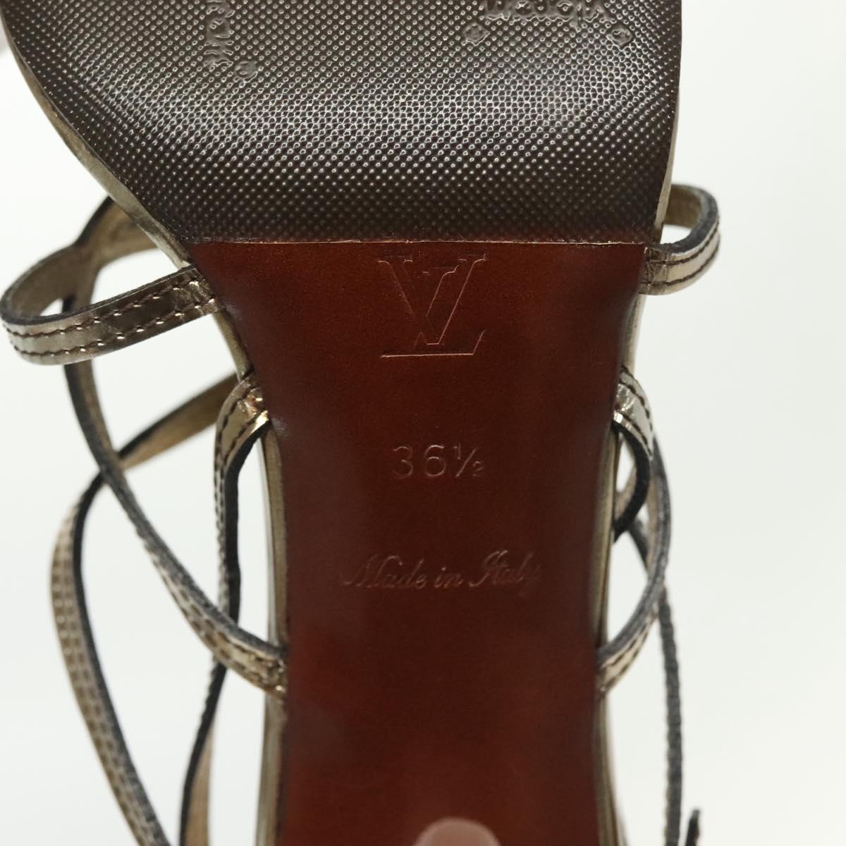 LOUIS VUITTON Mule High Heels Leather 36 1/2 Gold LV Auth ti3381