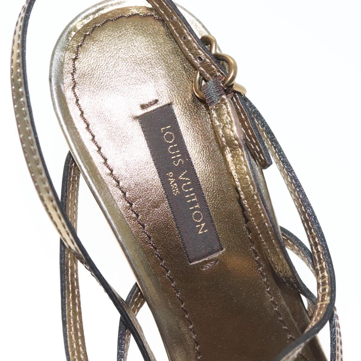 LOUIS VUITTON Mule High Heels Leather 36 1/2 Gold LV Auth ti3381