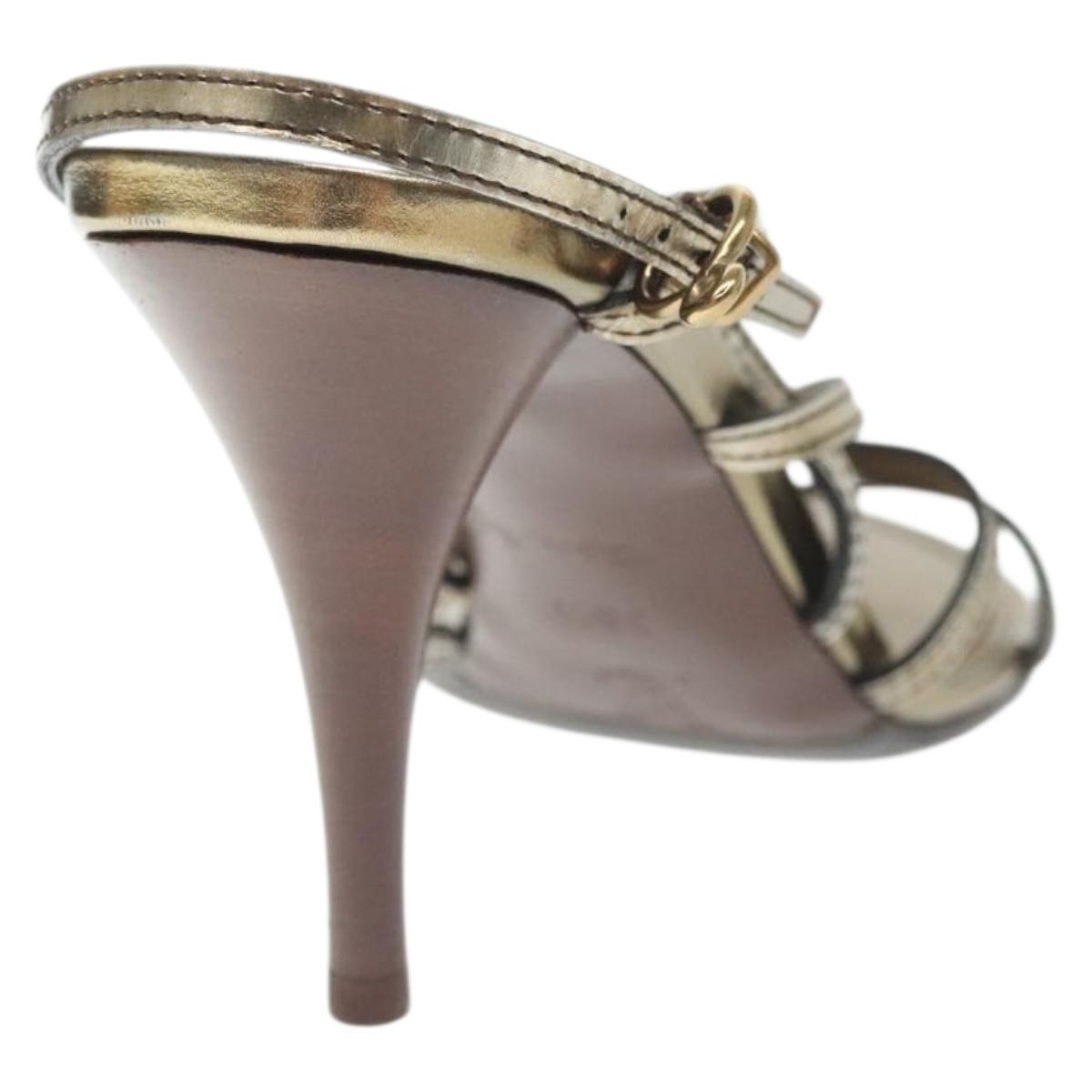 LOUIS VUITTON Mule High Heels Leather 36 1/2 Gold LV Auth ti3381