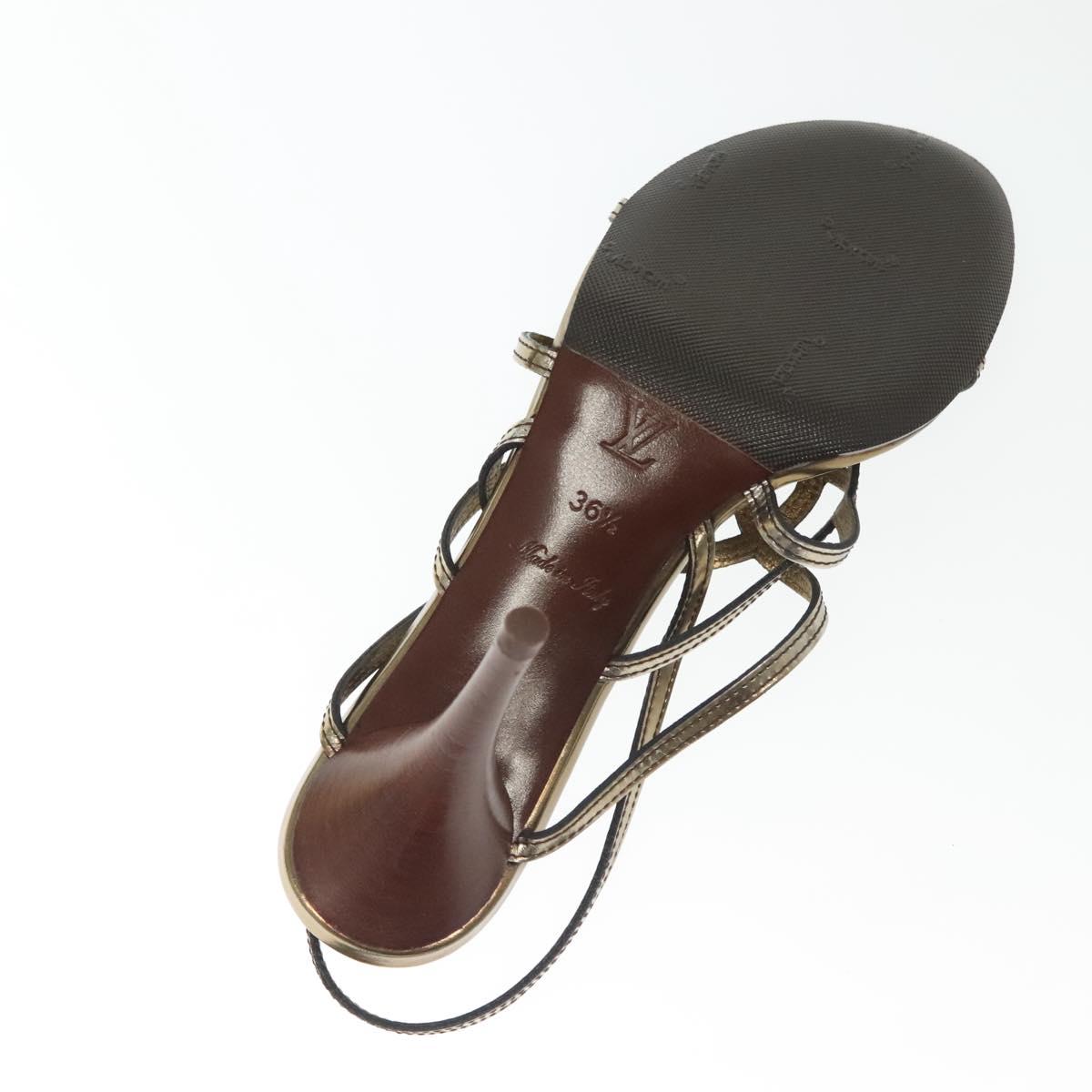 LOUIS VUITTON Mule High Heels Leather 36 1/2 Gold LV Auth ti3381