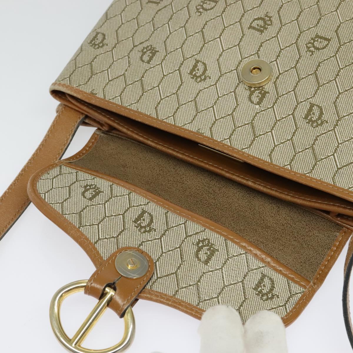 Christian Dior Honeycomb Canvas Shoulder Bag PVC Beige Gold Auth ti3385