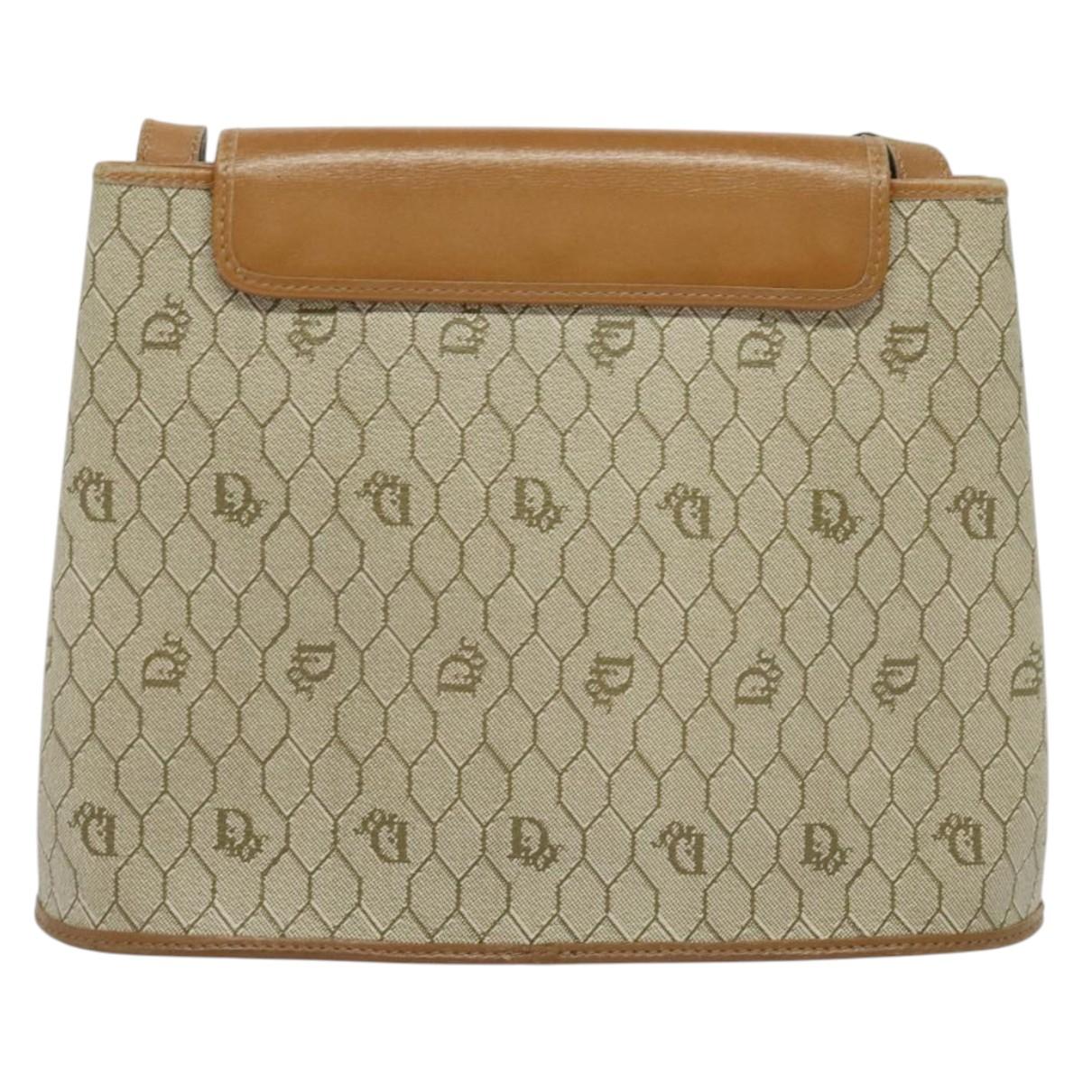Christian Dior Honeycomb Canvas Shoulder Bag PVC Beige Gold Auth ti3385