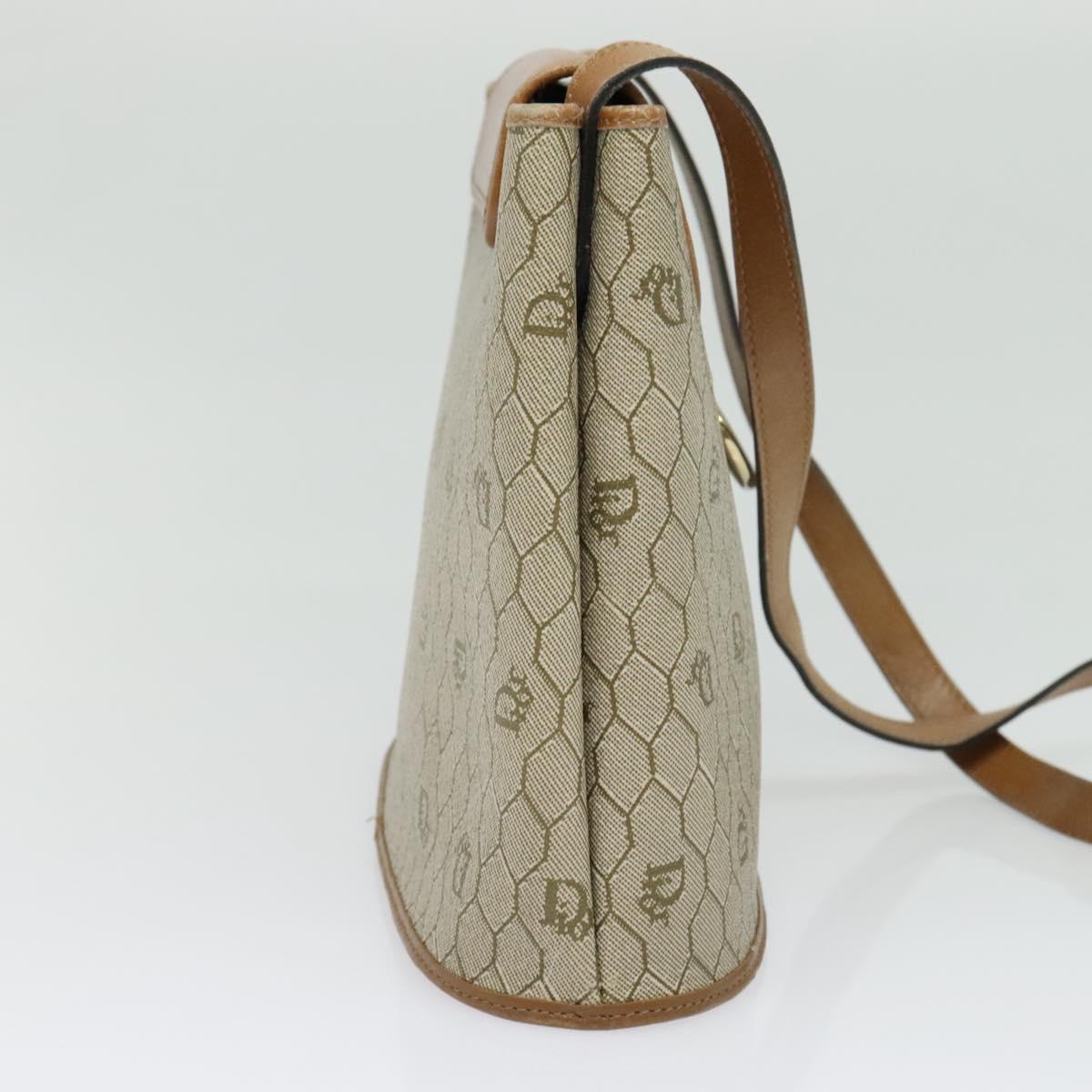 Christian Dior Honeycomb Canvas Shoulder Bag PVC Beige Gold Auth ti3385