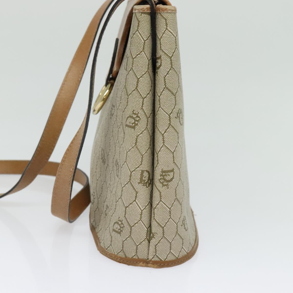 Christian Dior Honeycomb Canvas Shoulder Bag PVC Beige Gold Auth ti3385