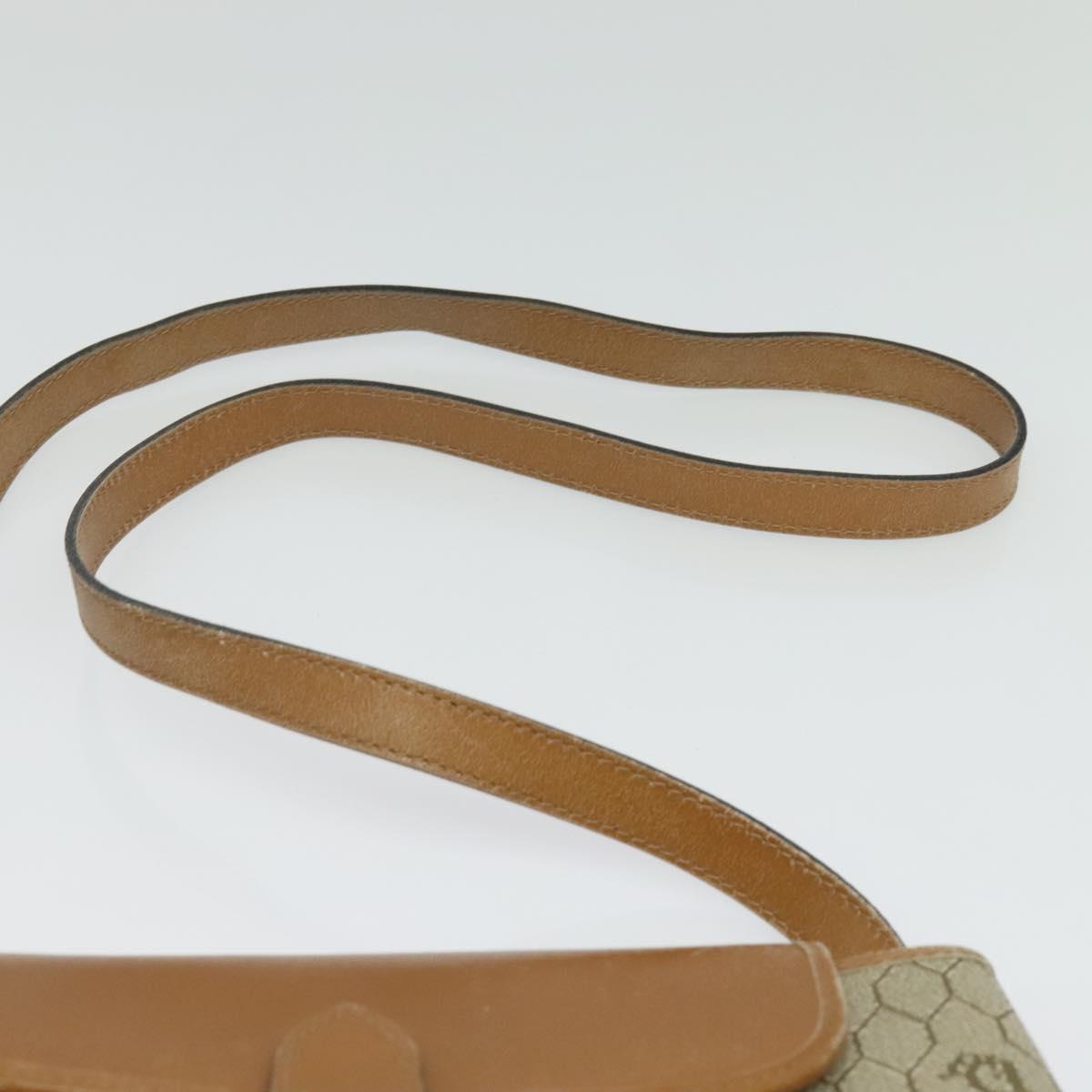 Christian Dior Honeycomb Canvas Shoulder Bag PVC Beige Gold Auth ti3385