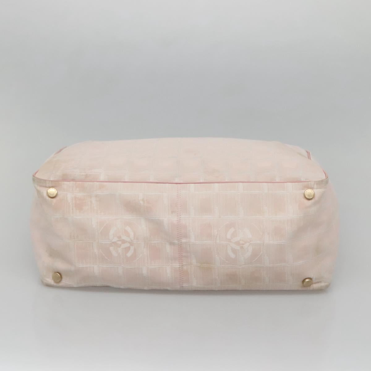 CHANEL New Travel Line Tote Bag Nylon Pink Gold CC Auth ti3386