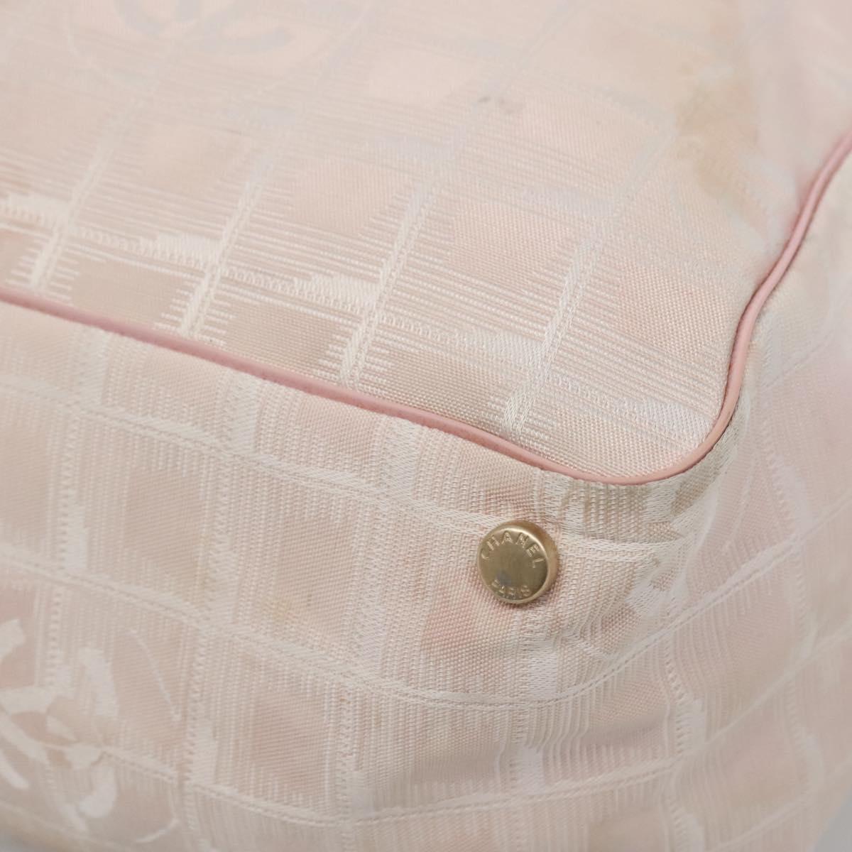CHANEL New Travel Line Tote Bag Nylon Pink Gold CC Auth ti3386