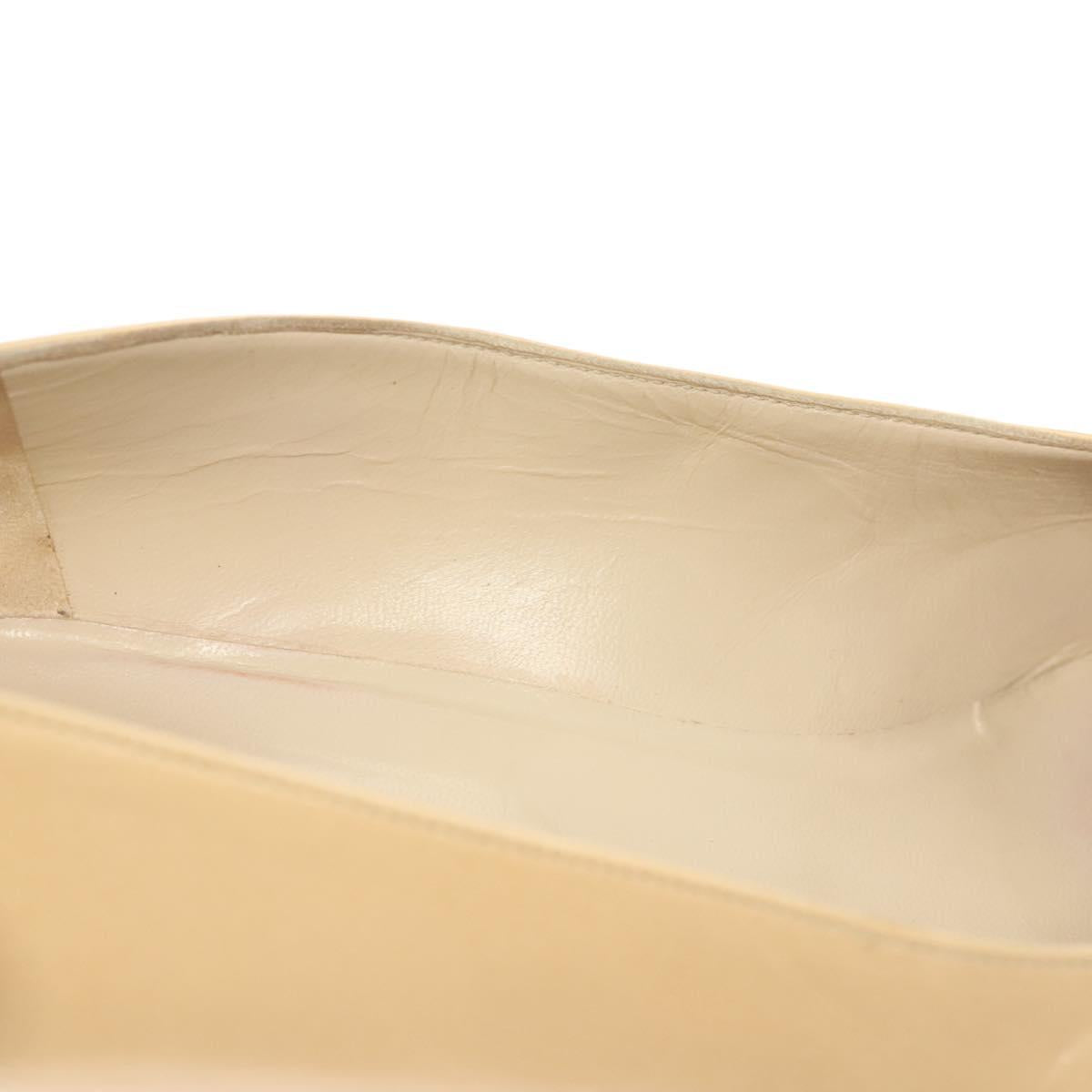 CHANEL Pumps High heels Leather Beige CC Auth ti3387