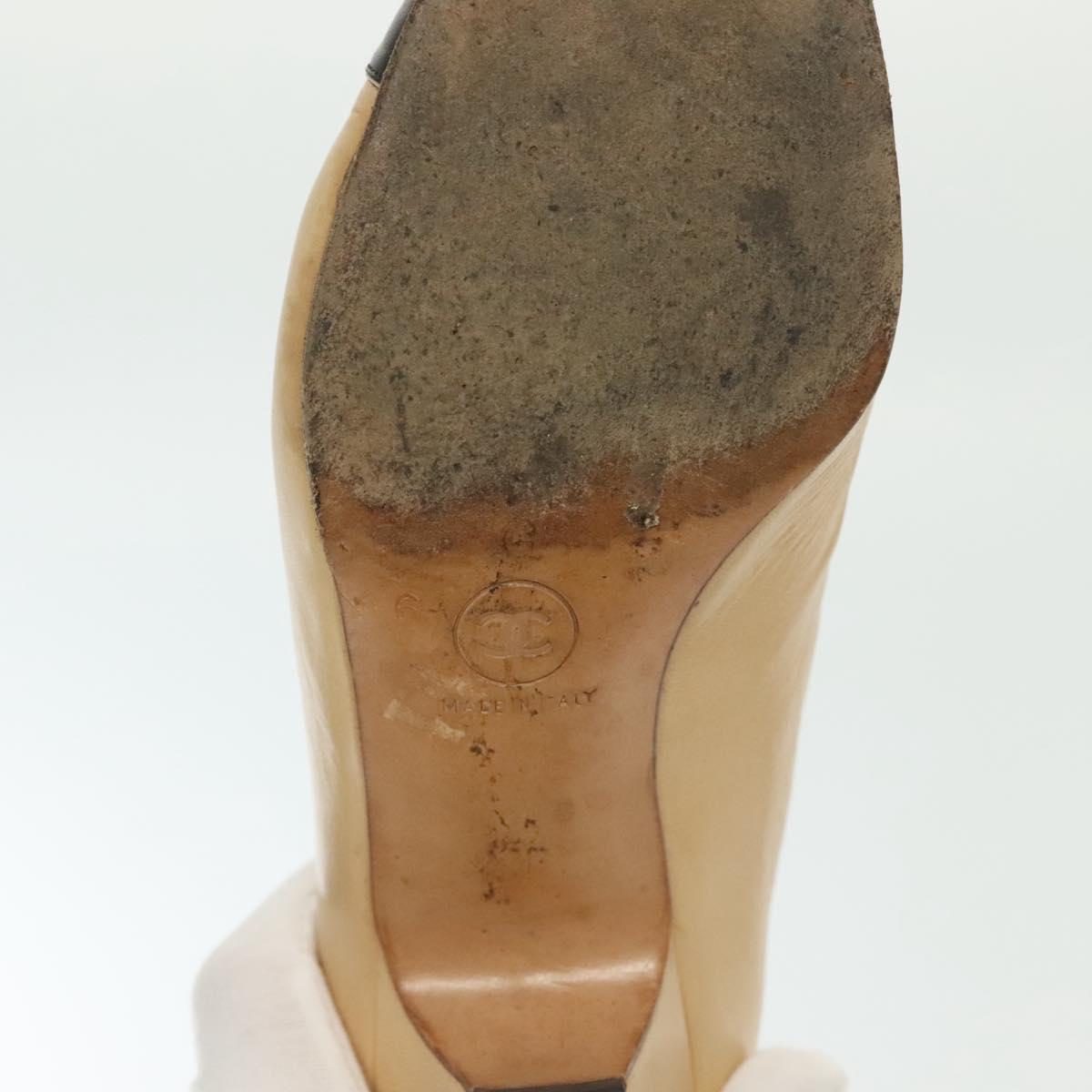 CHANEL Pumps High heels Leather Beige CC Auth ti3387