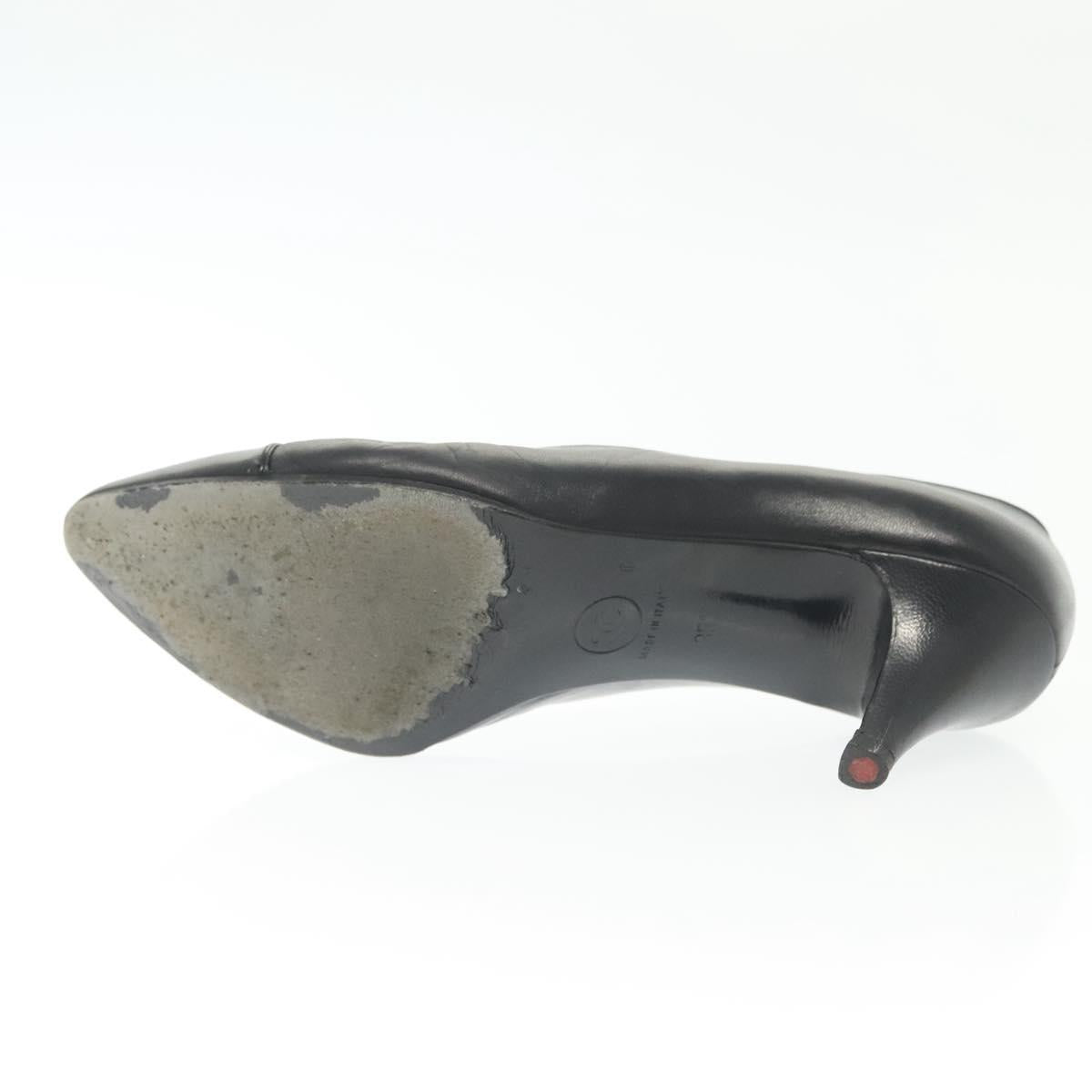 CHANEL pumps High heels Leather 35 1/2 Black CC Auth ti3388