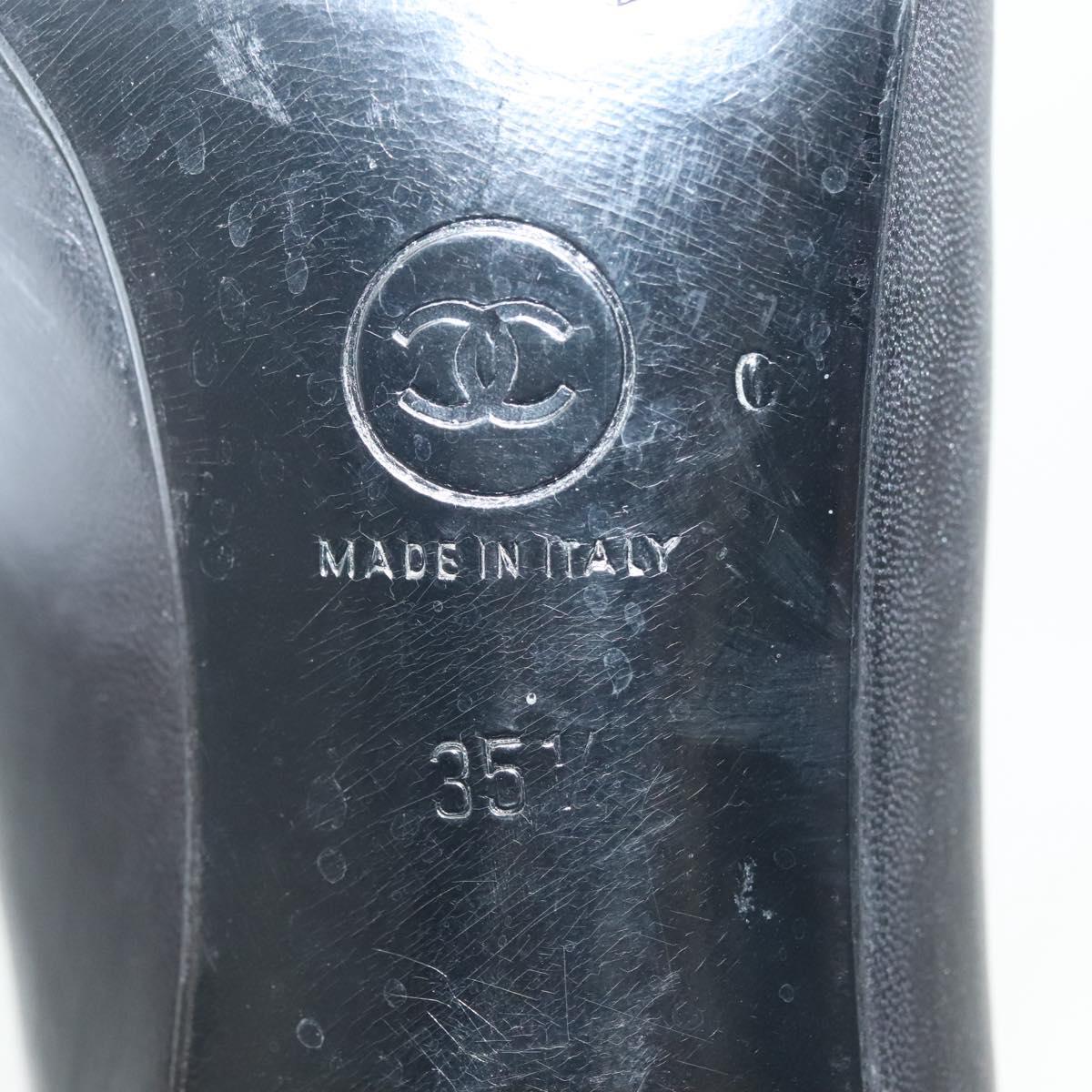 CHANEL pumps High heels Leather 35 1/2 Black CC Auth ti3388