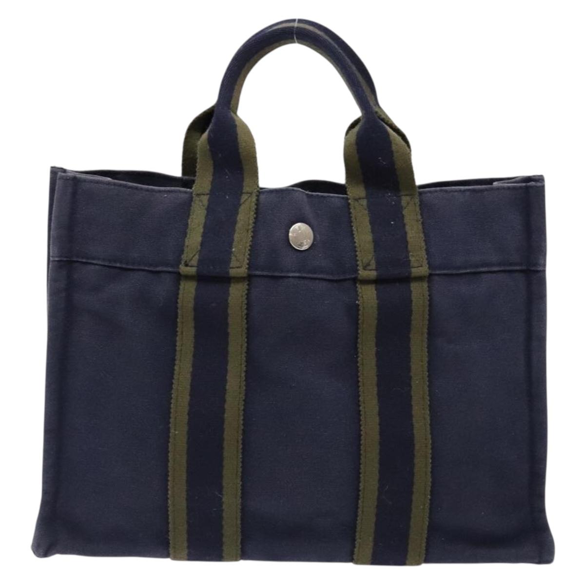 HERMES Fourre Tout PM Hand Bag Canvas Navy Auth ti3389