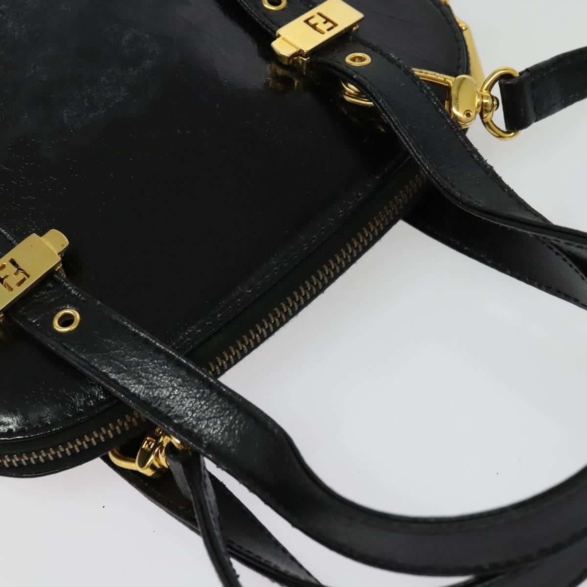 FENDI Hand Bag Enamel 2way Black Gold Auth ti3390