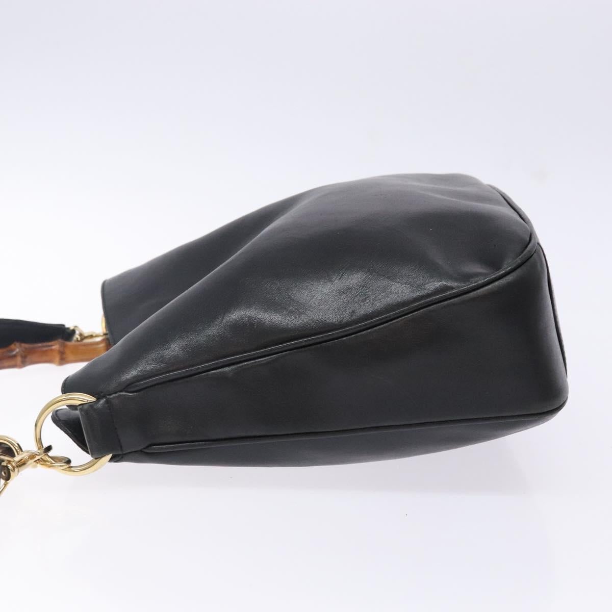 GUCCI Bamboo Hand Bag Leather 2way Black Gold 001 1705 1638 Auth ti3391