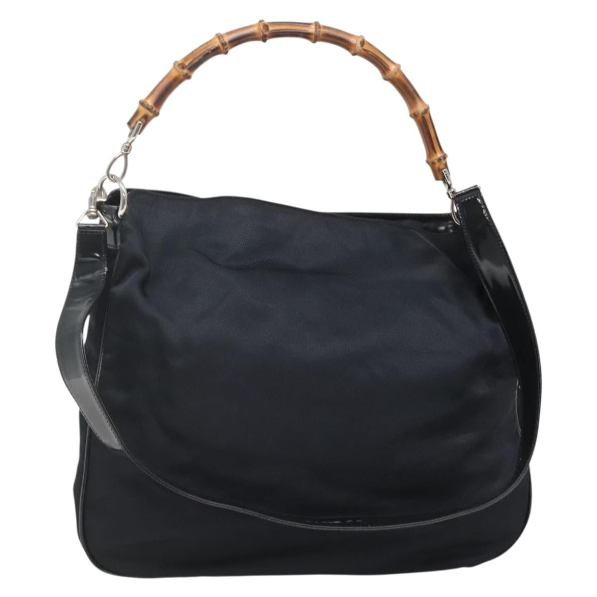 GUCCI Bamboo Hand Bag Nylon 2way Black Silver 001 1705 1577 Auth ti3394