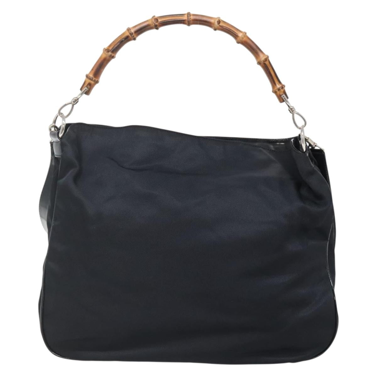 GUCCI Bamboo Hand Bag Nylon 2way Black Silver 001 1705 1577 Auth ti3394