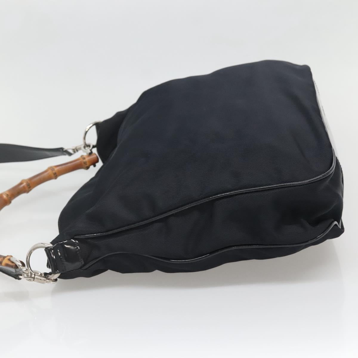 GUCCI Bamboo Hand Bag Nylon 2way Black Silver 001 1705 1577 Auth ti3394