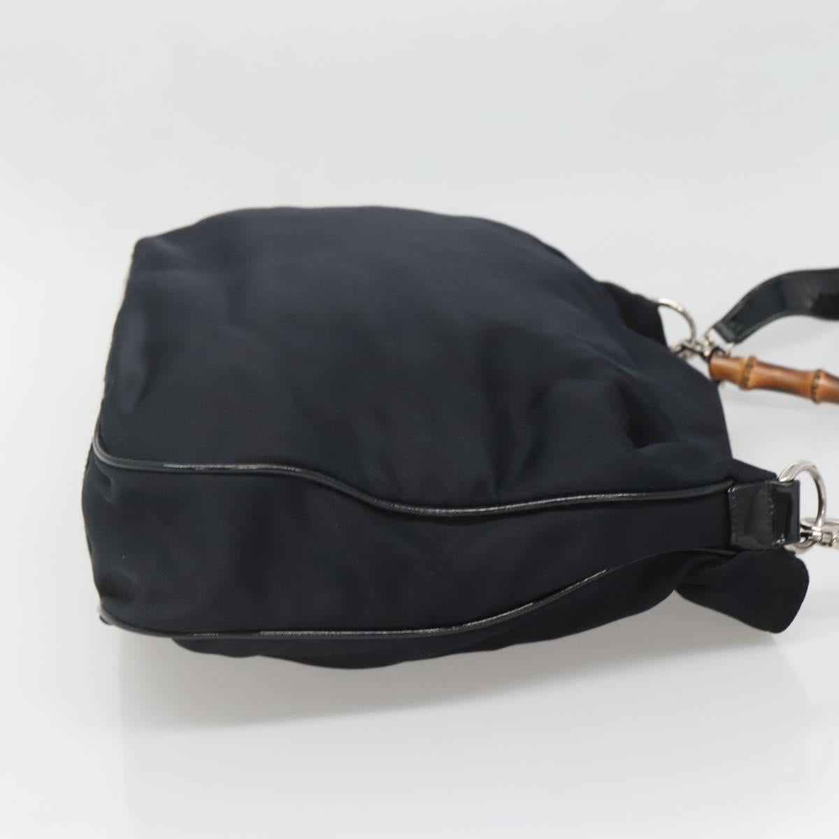 GUCCI Bamboo Hand Bag Nylon 2way Black Silver 001 1705 1577 Auth ti3394