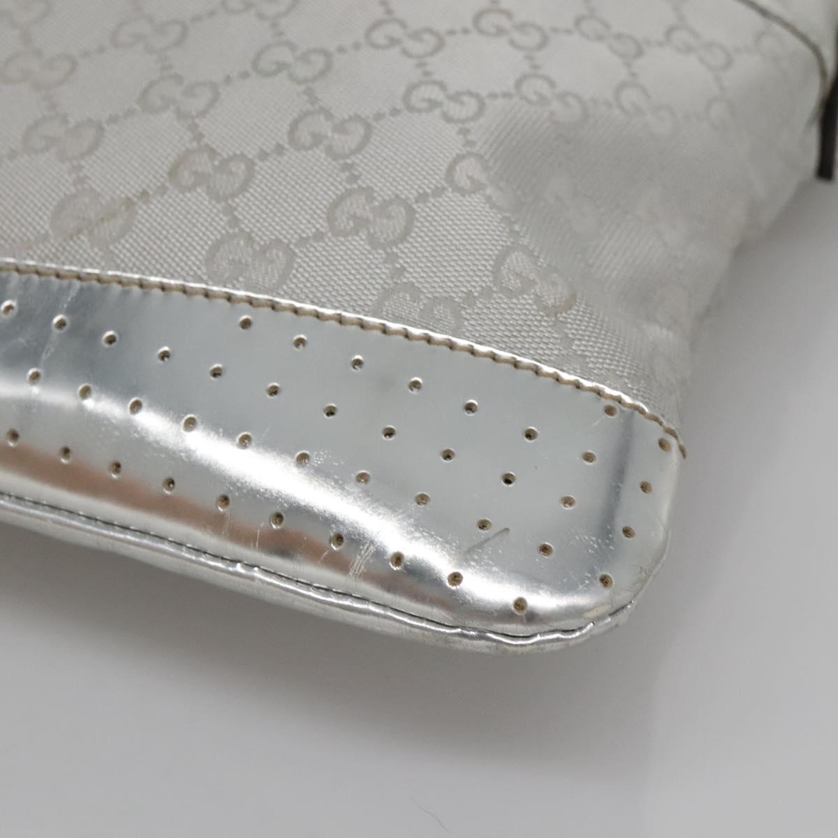 GUCCI GG Canvas Shoulder Bag Silver 145857 Auth ti3396