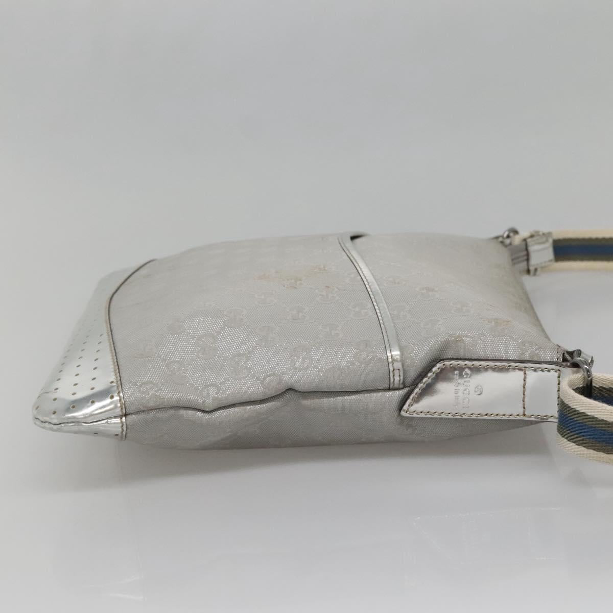 GUCCI GG Canvas Shoulder Bag Silver 145857 Auth ti3396