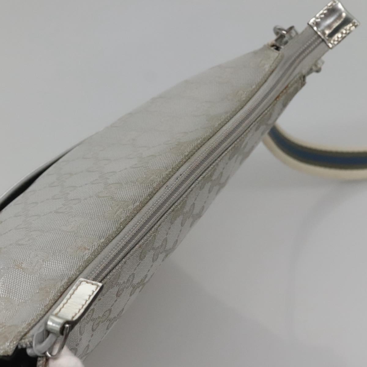 GUCCI GG Canvas Shoulder Bag Silver 145857 Auth ti3396