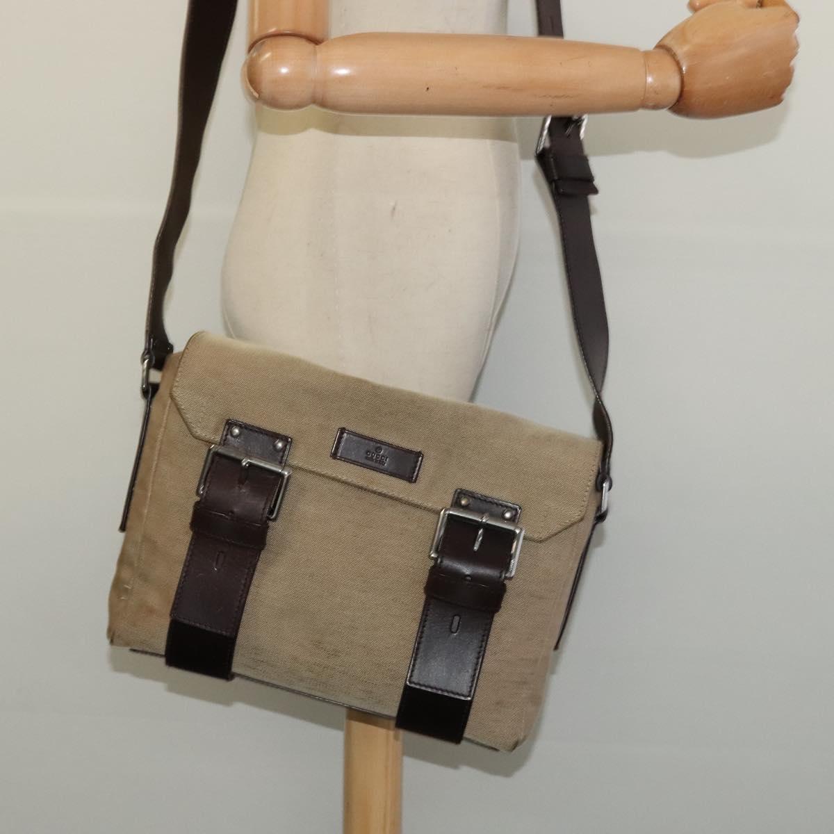 GUCCI Shoulder Bag Canvas Beige Silver 106298 Auth ti3398