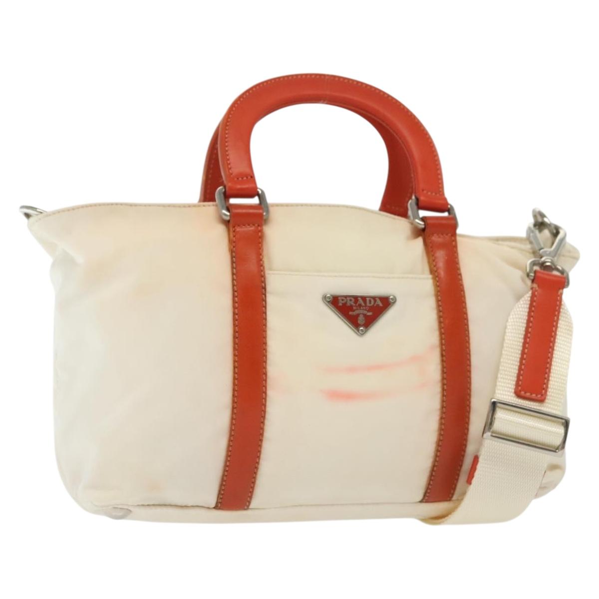 PRADA Hand Bag Nylon 2way White Silver Auth ti3400