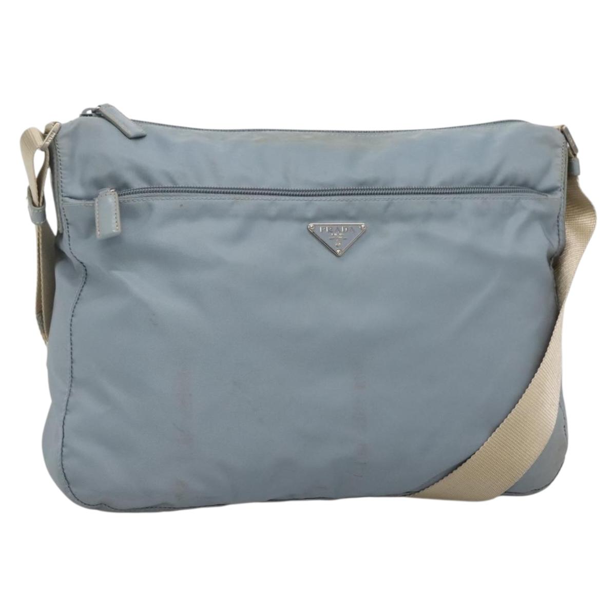 PRADA Shoulder Bag Nylon Light Blue Silver Auth ti3402