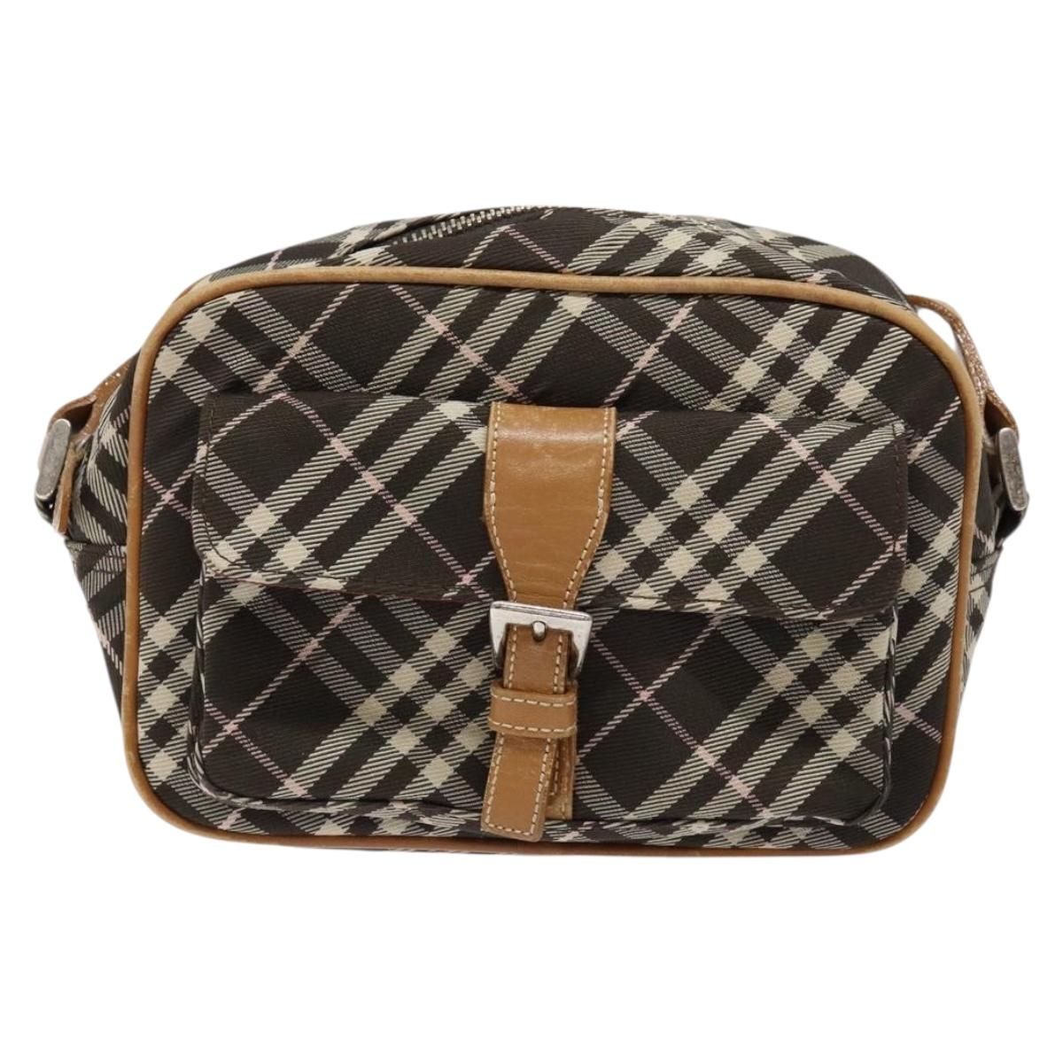 BURBERRY Nova Check Blue Label Shoulder Bag Canvas Brown Gold Auth ti3409