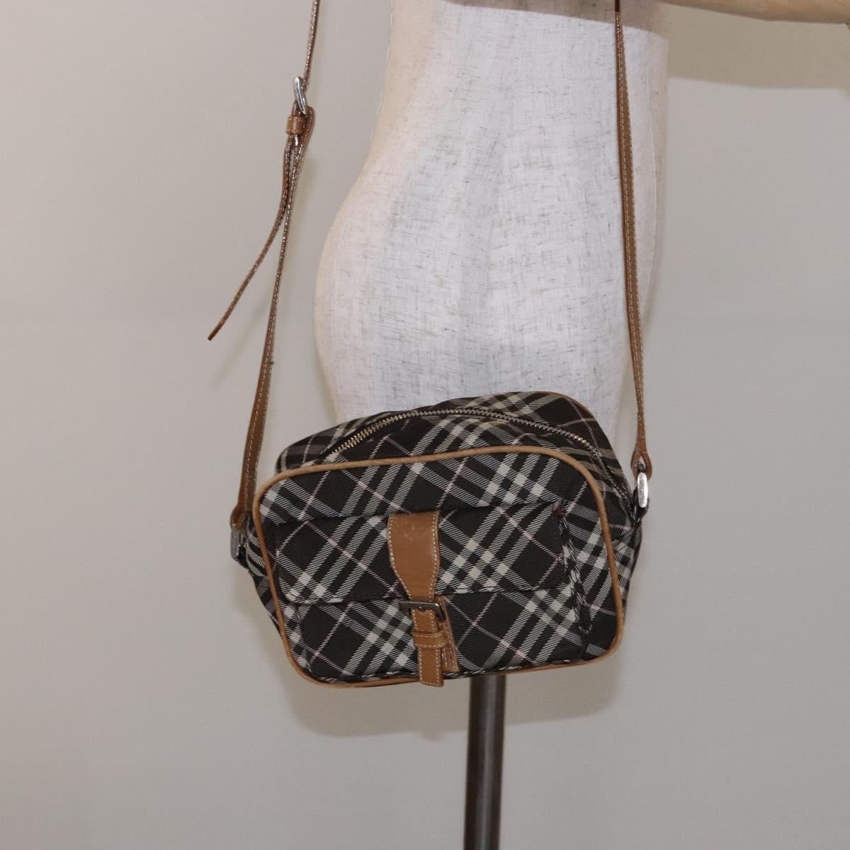 BURBERRY Nova Check Blue Label Shoulder Bag Canvas Brown Gold Auth ti3409