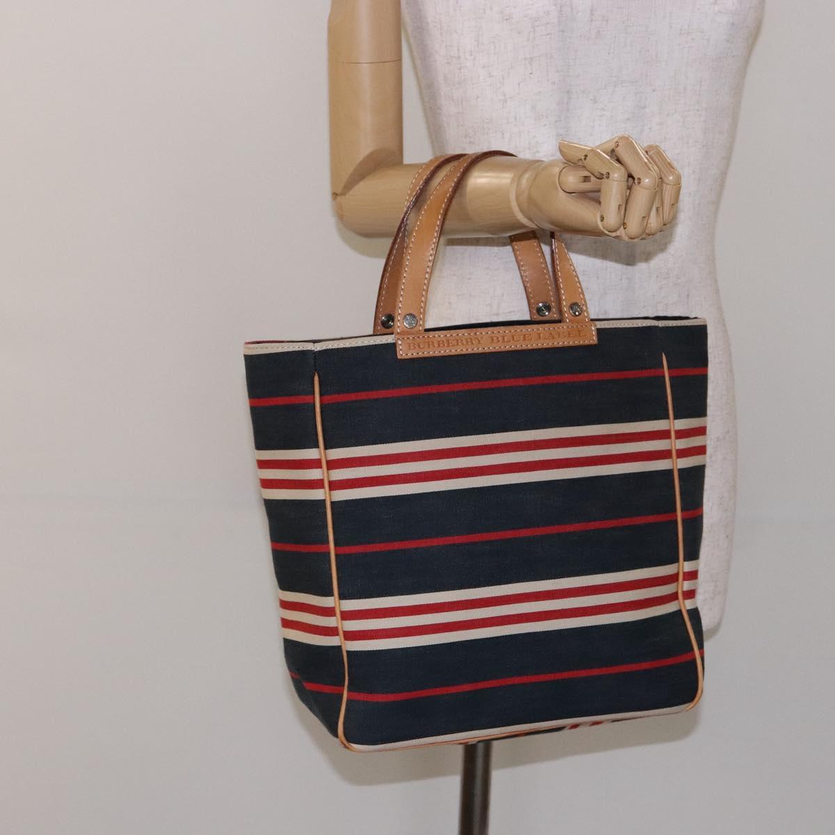 BURBERRY Blue Label Hand Bag Canvas Navy Silver Auth ti3410