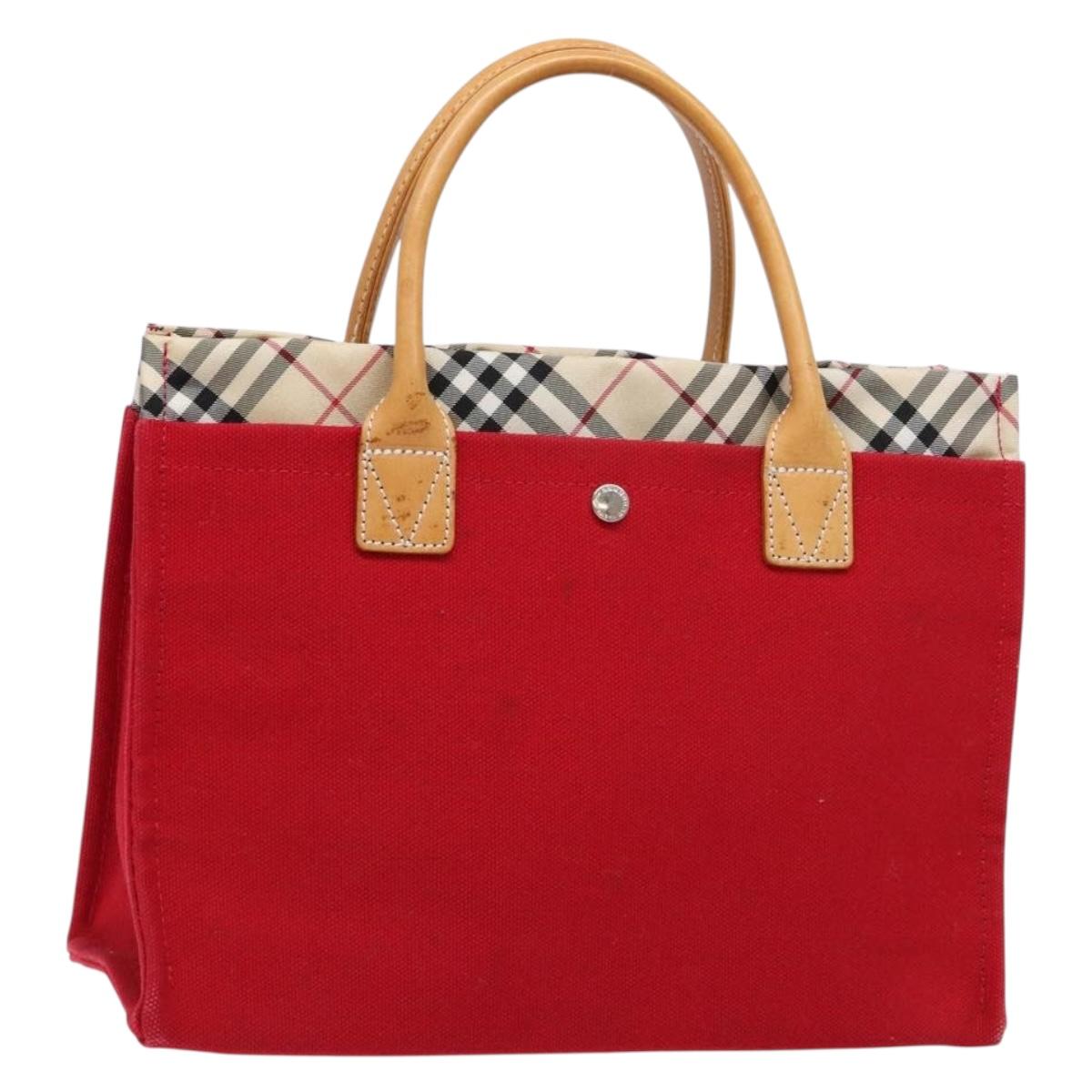 BURBERRY Blue Label Hand Bag Canvas Red Silver Auth ti3412