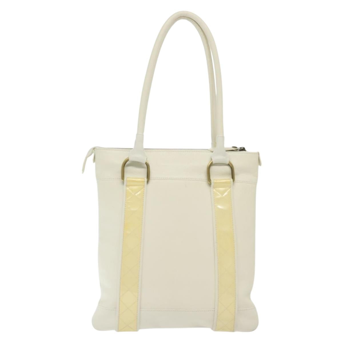 BURBERRY Tote Bag Leather White Gold Auth ti3413