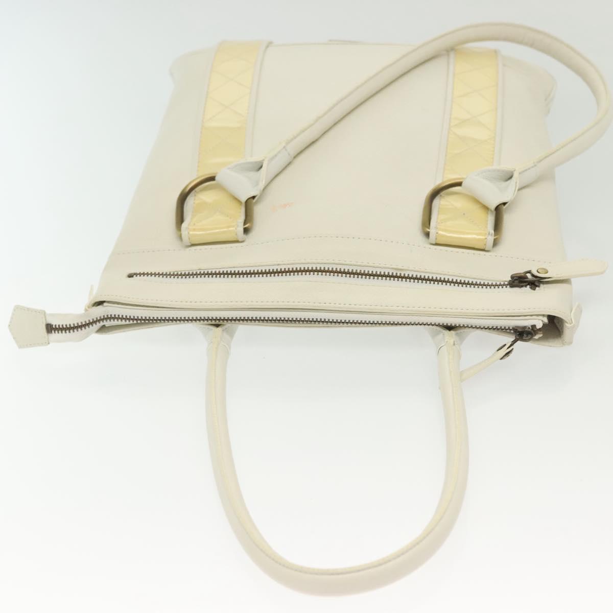 BURBERRY Tote Bag Leather White Gold Auth ti3413