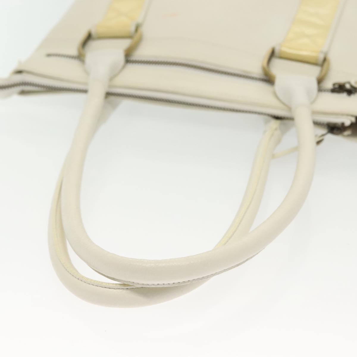 BURBERRY Tote Bag Leather White Gold Auth ti3413