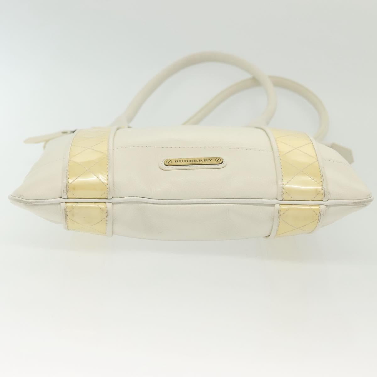 BURBERRY Tote Bag Leather White Gold Auth ti3413
