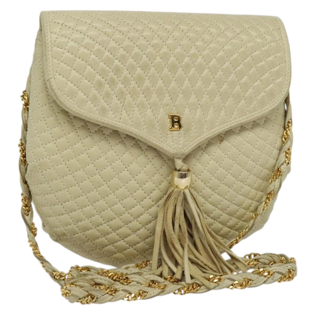 BALLY Shoulder Bag Leather Beige Gold Auth ti3414