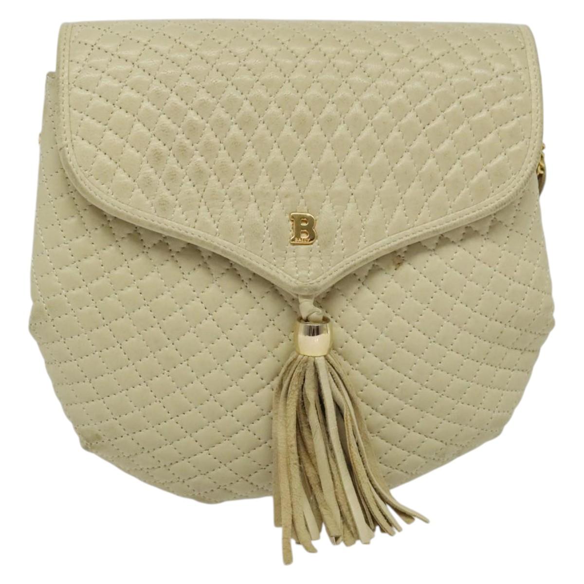 BALLY Shoulder Bag Leather Beige Gold Auth ti3414