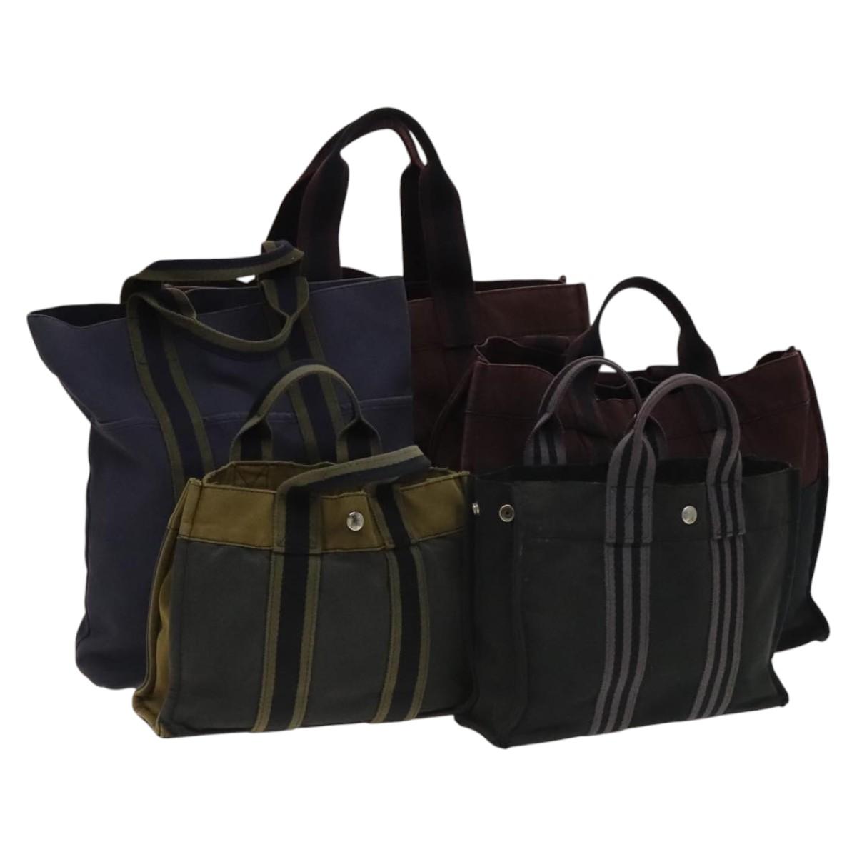 HERMES Fourre Tout Hand Bag Canvas 5Set Navy Black Red Auth ti3420