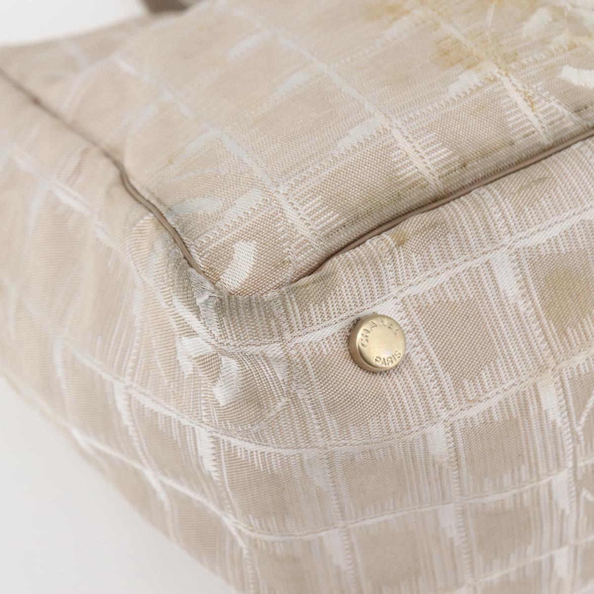 CHANEL New Travel Line Tote Bag Nylon Beige Gold CC Auth ti3422