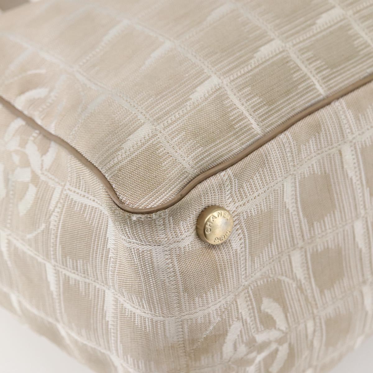CHANEL New Travel Line Tote Bag Nylon Beige Gold CC Auth ti3423