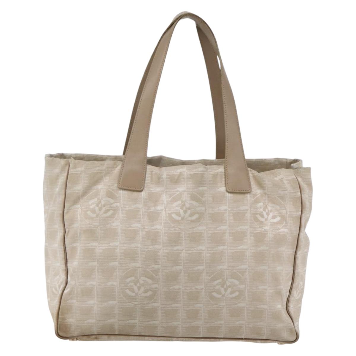 CHANEL New Travel Line Tote Bag Nylon Beige Gold CC Auth ti3423