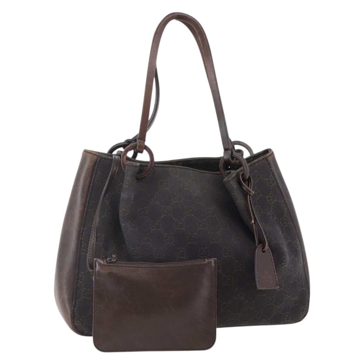 GUCCI GG Canvas Tote Bag Dark Brown Silver 101919 Auth ti3424