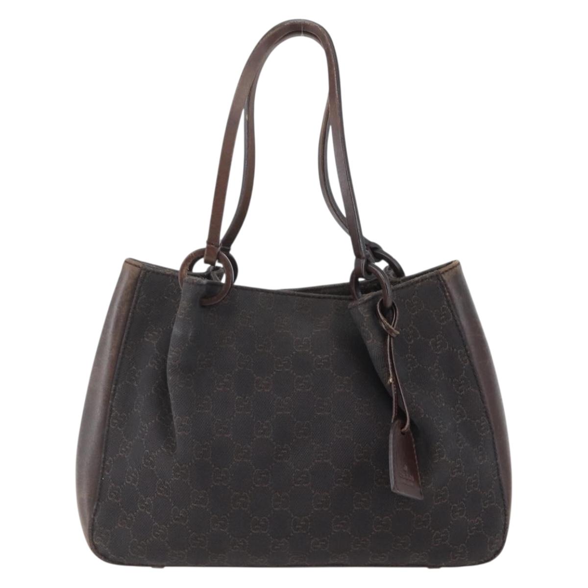 GUCCI GG Canvas Tote Bag Dark Brown Silver 101919 Auth ti3424