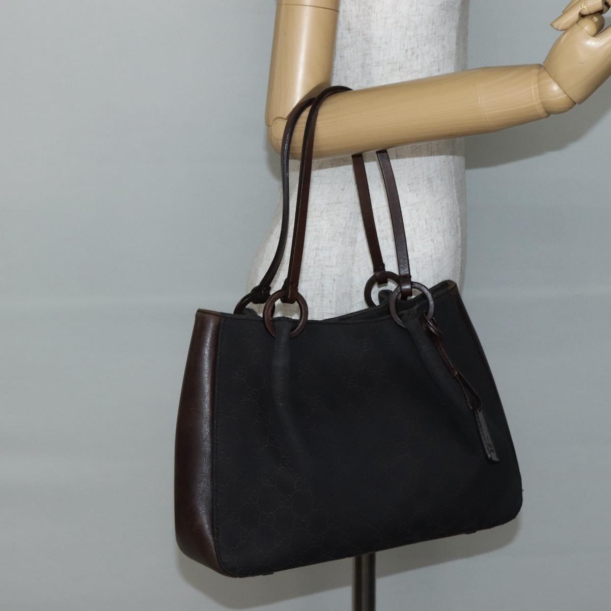 GUCCI GG Canvas Tote Bag Dark Brown Silver 101919 Auth ti3424